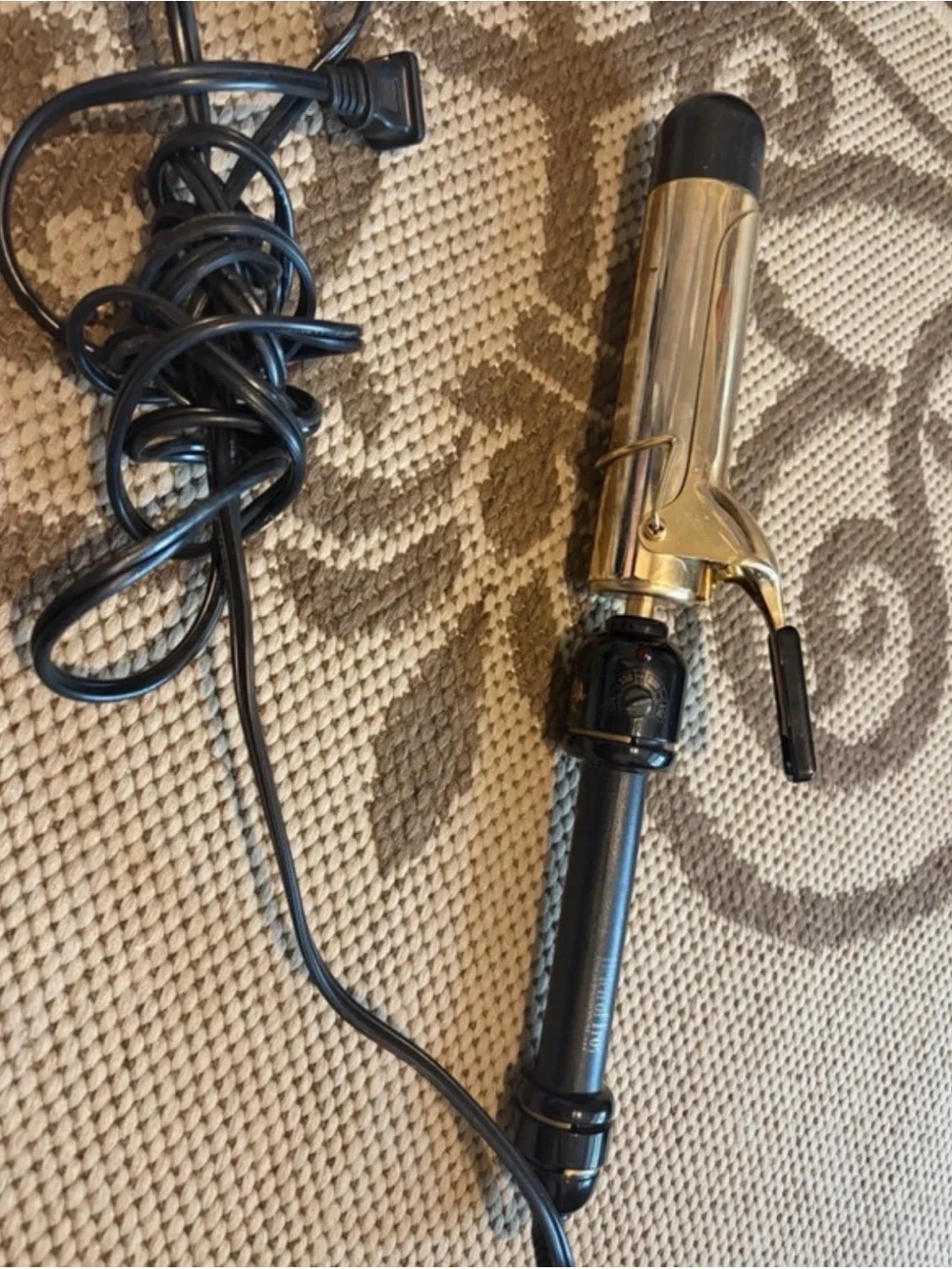 Gold and Black Curling Iron with Clamp - Unbranded